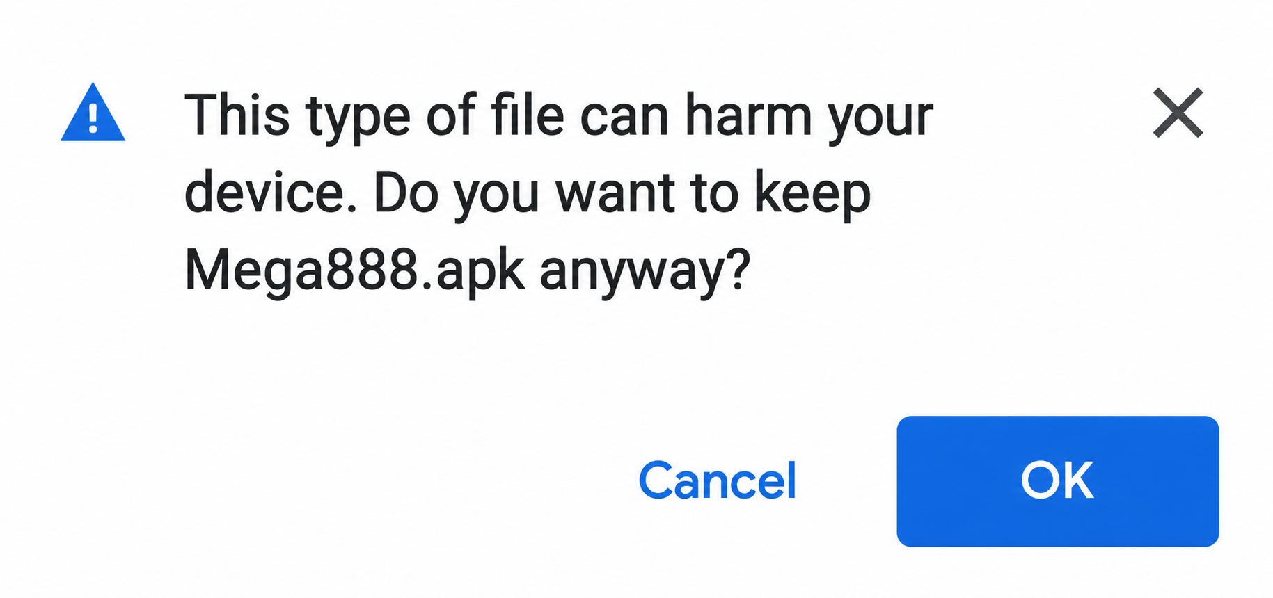 Notifikasi amaran muat turun APK Mega888 pada Android