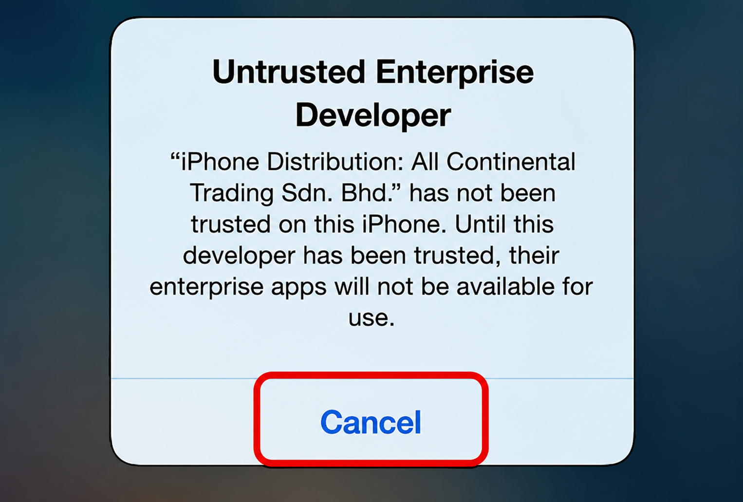 Notifikasi pembangun aplikasi tidak dipercayai pada iPhone